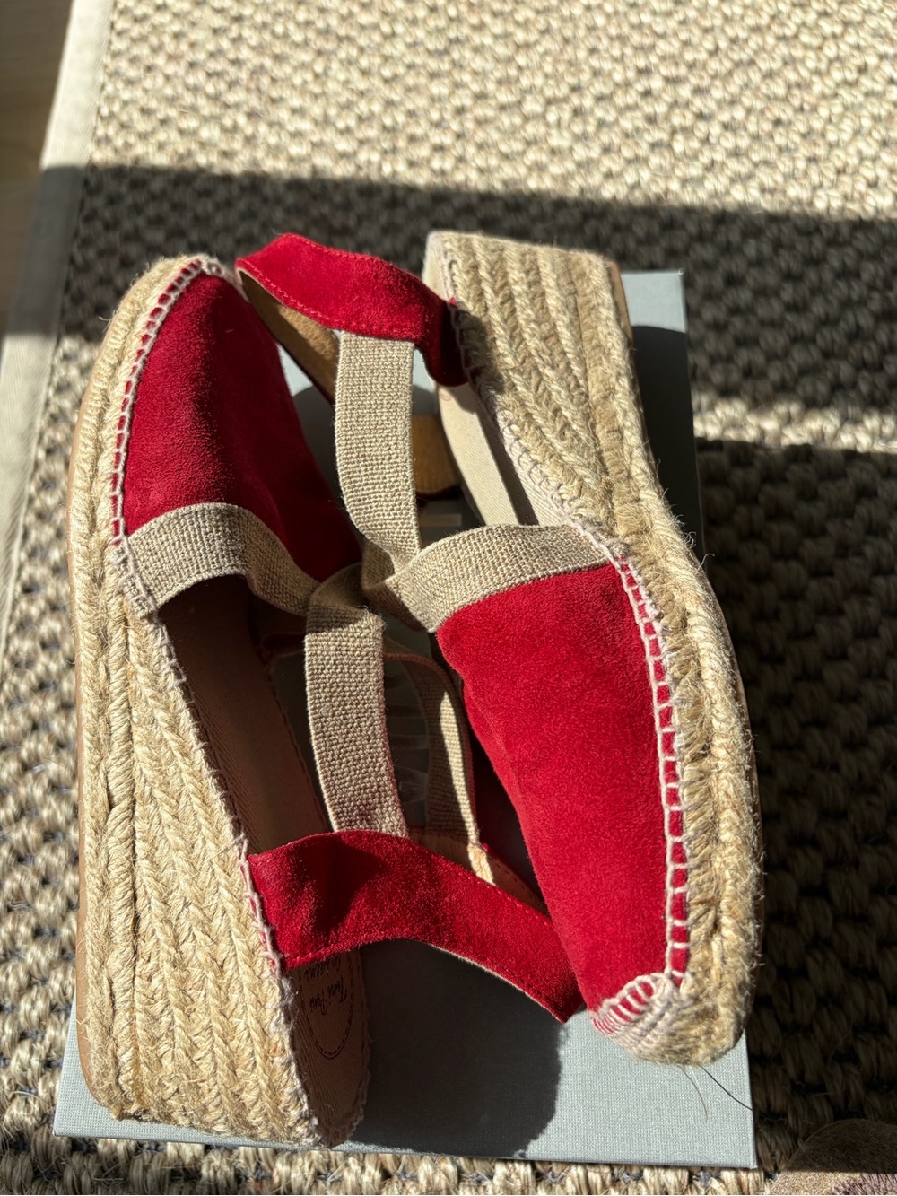 Red Suede Espadrille Wedge Sandals with Elastic Cross Straps